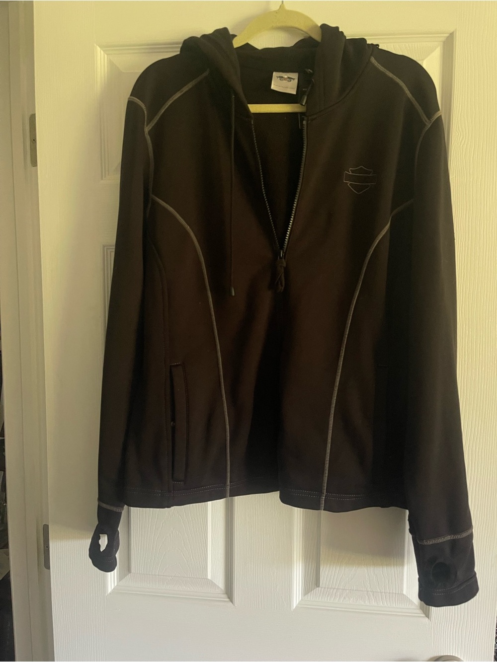 Harley-Davidson Black Lightweight Hooded Zip Jacket with Contrast Stitching